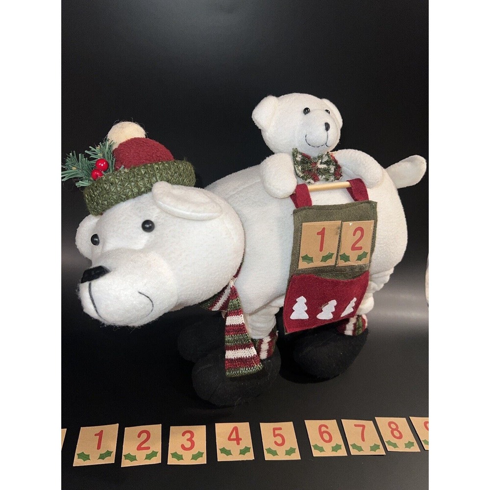 Vtg Polar White Bear & Baby Plush Christmas Advent Calendar Countdown